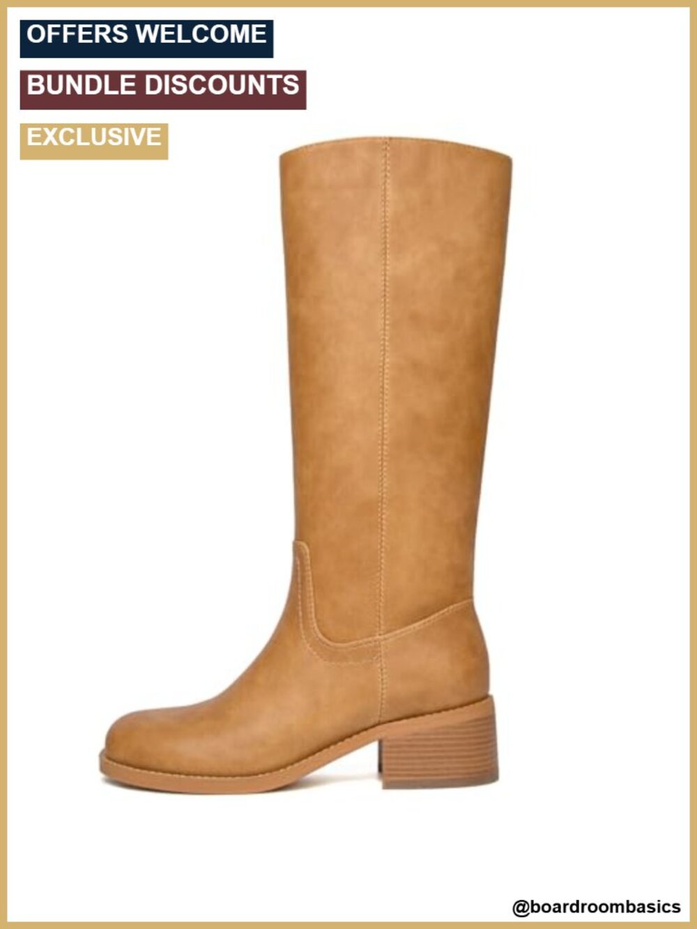 Wide Calf Knee High Boots Square Toe Chunky Block Heel Comfortable Pull On